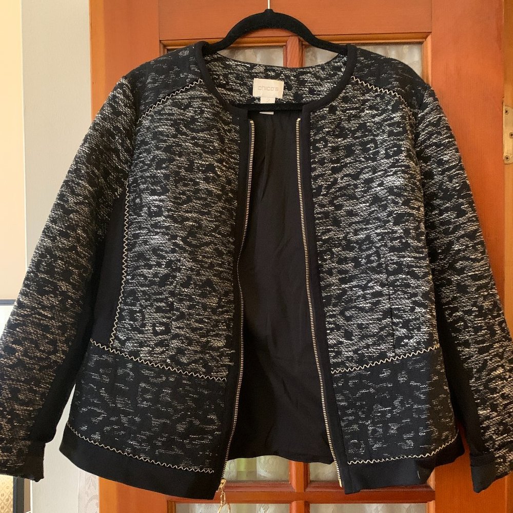Chico's Zip-Up Blazer with Metallic Details